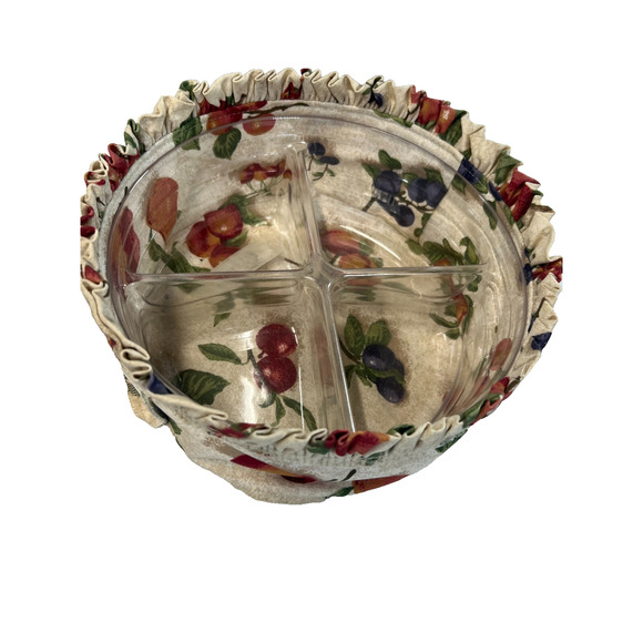 2003 Longaberger Darning Basket w/Fruit Liner & Divided Protector 10"RD x 4"H - Picture 2 of 4